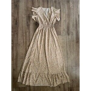 SHEIN Clasi Polka Dot Flutter Sleeve Smocked Maxi Dress Small